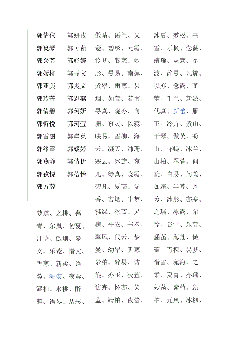 郭姓新字辈起名_郭姓男孩起名满分_郭姓女孩起名