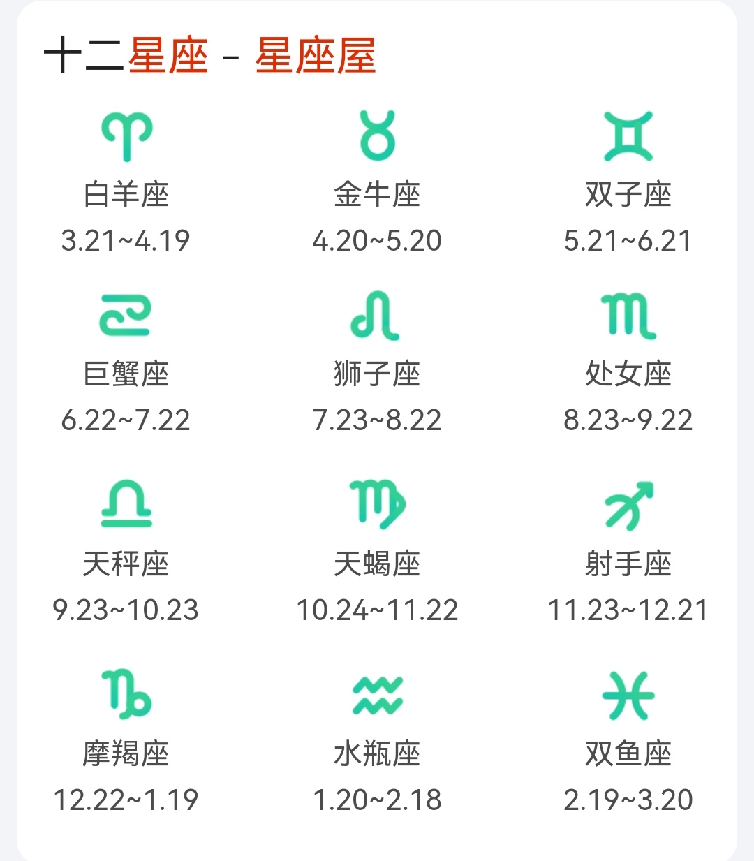 一至十二月各是什么星座