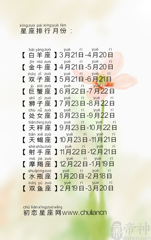 12星座时间表（12星座月份时间对照表）